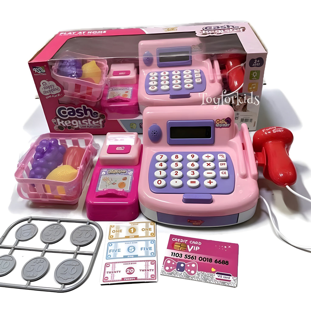 Kids Cash Register Playset – Pretend Shopping Toy with Scanner, Play Money & Groceries