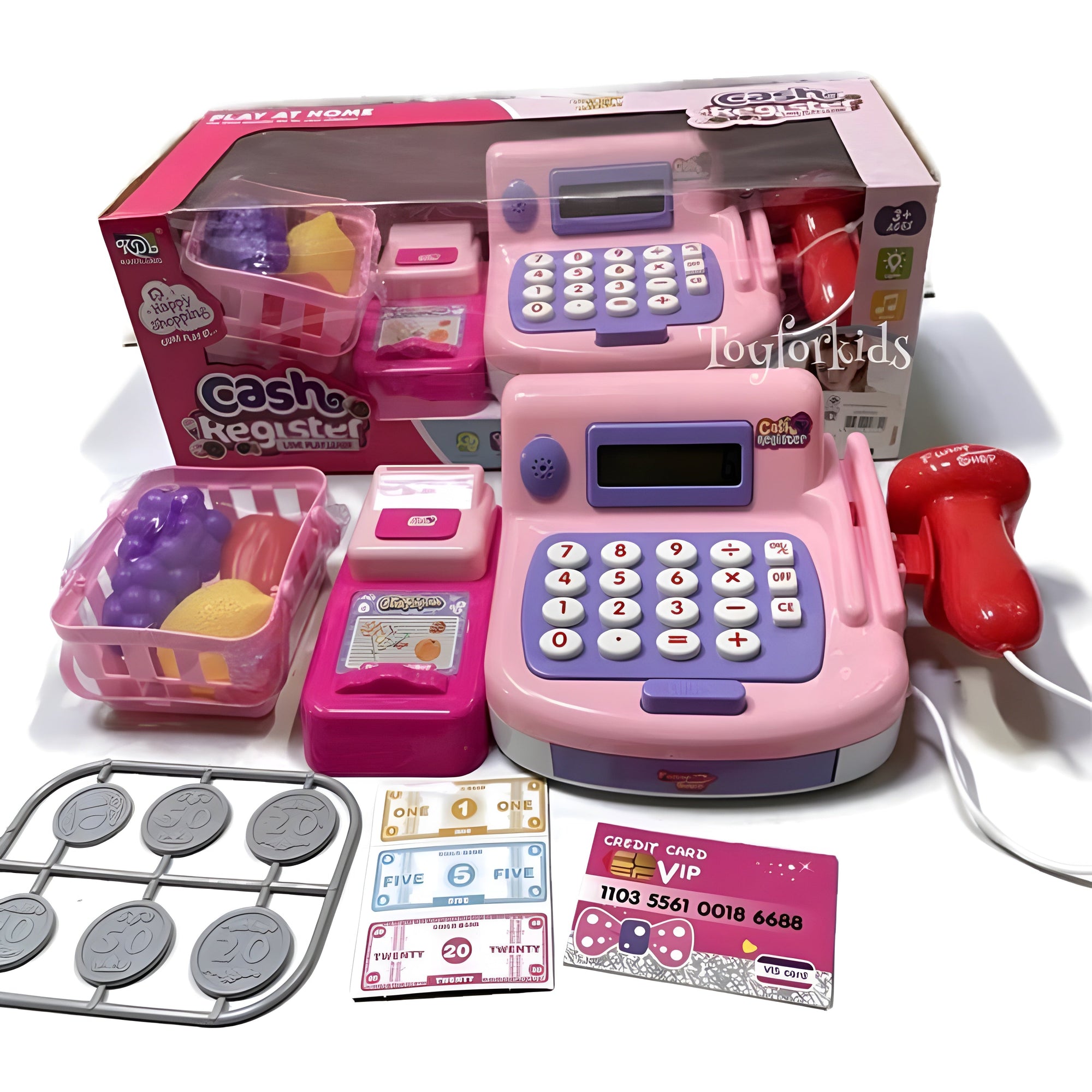 Kids Cash Register Playset – Pretend Shopping Toy with Scanner, Play Money & Groceries