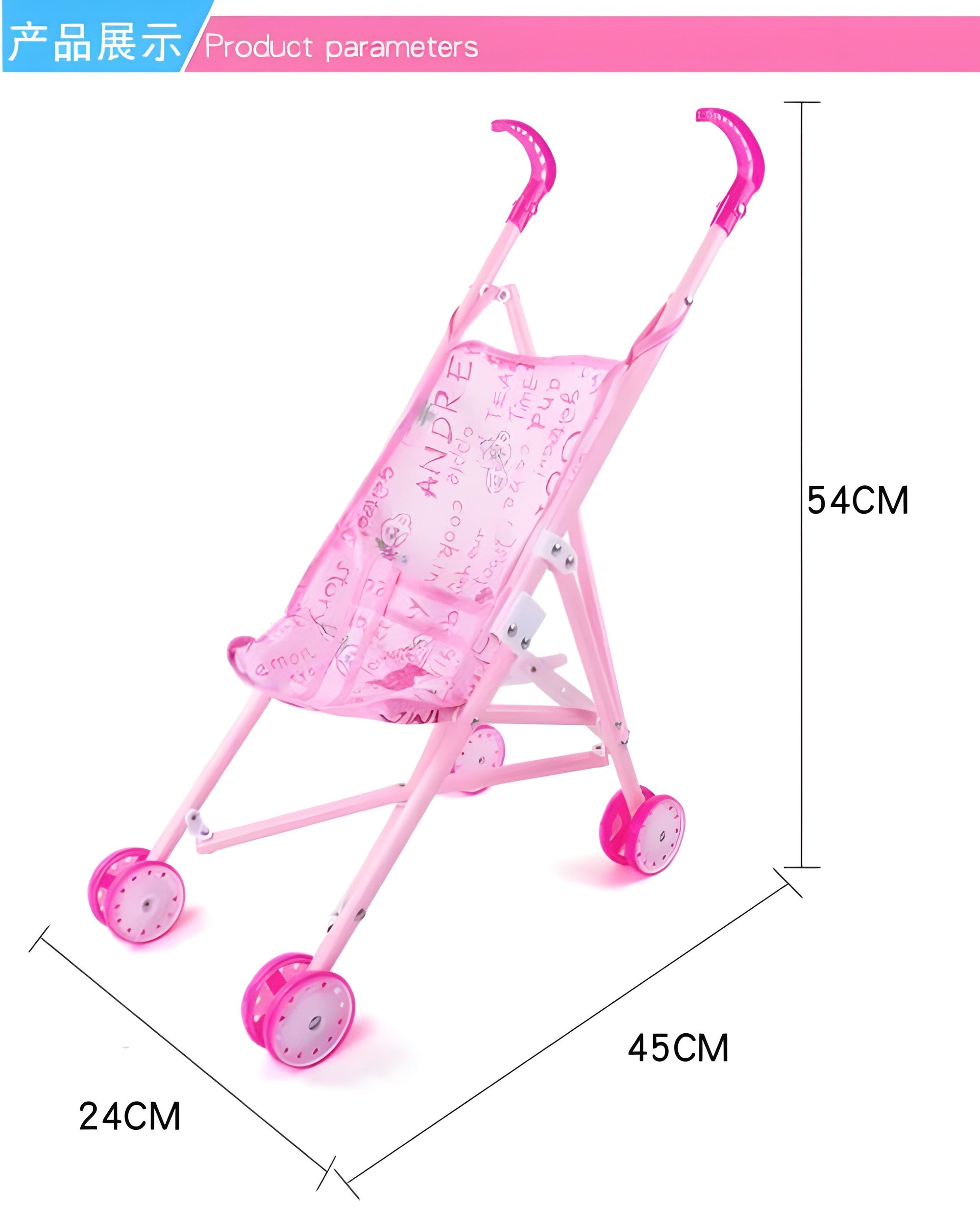 Baby Doll Stroller Pram for Kids – Foldable Doll Pushchair Playset