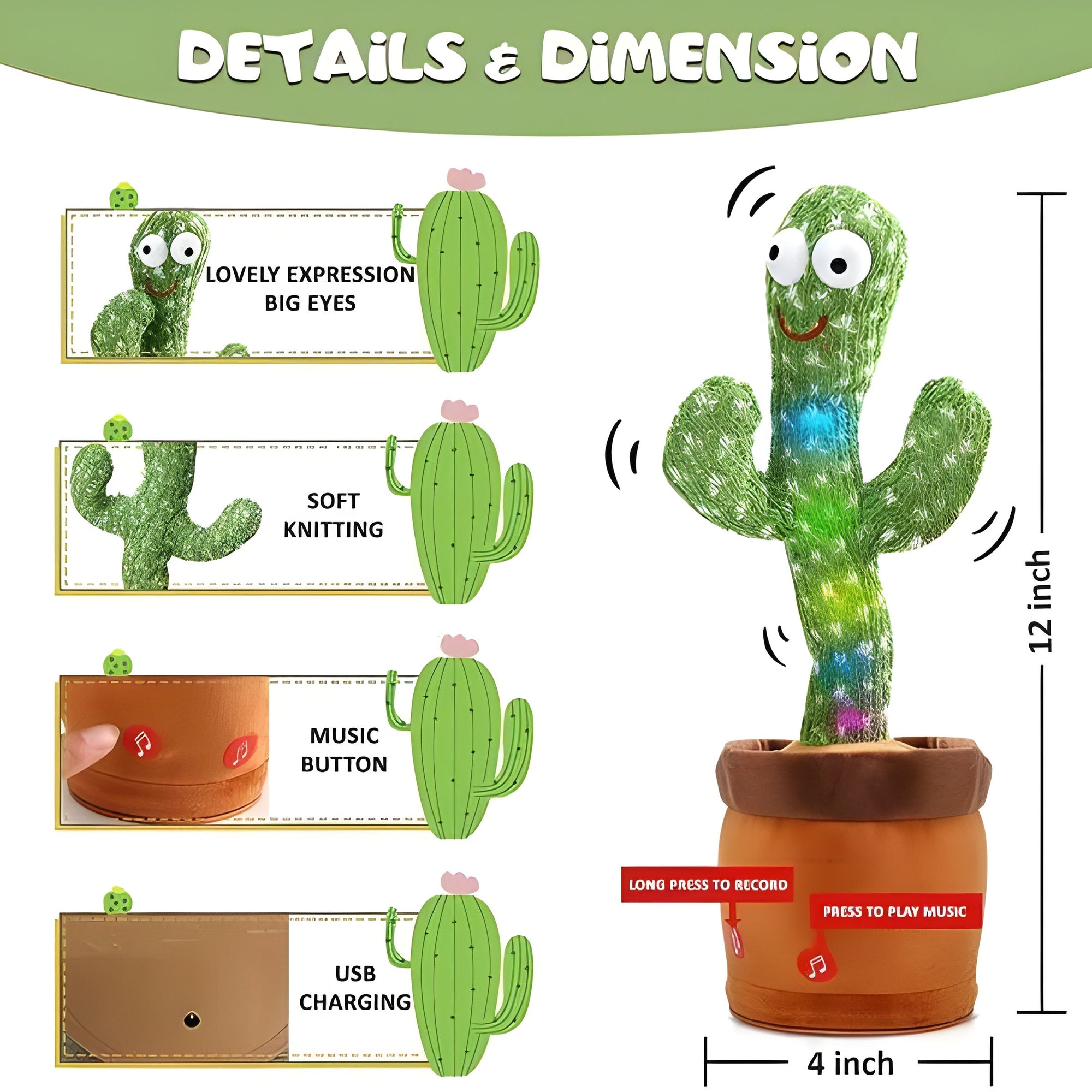 Dancing Cactus Talking Plush Toy – Fun Musical Toy for Kids