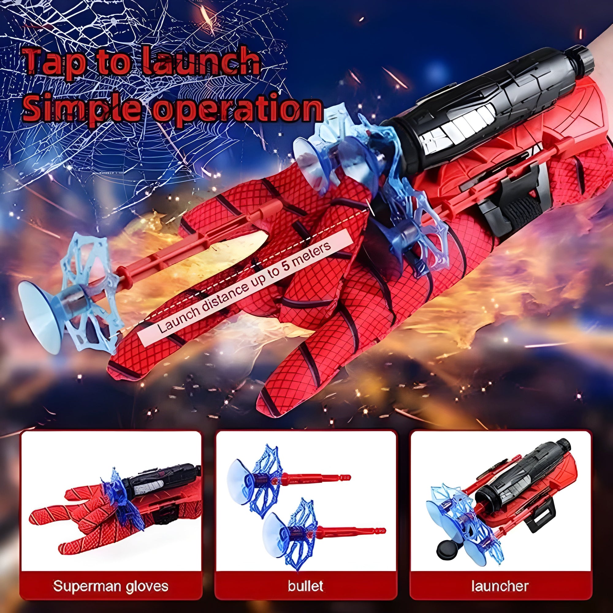 Spiderman Web Shooter Gloves Toy Set for Kids – 2 Sets Launcher & Wrist Toys