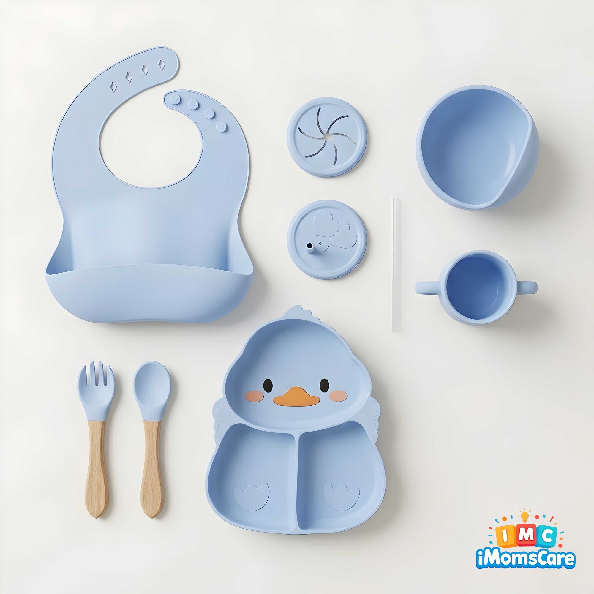Silicone Baby Feeding Set 8PCS Blue Duck Shape | Best Price Best Quality