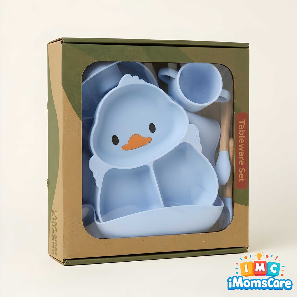 Silicone Baby Feeding Set 8PCS Blue Duck Shape | Best Price Best Quality