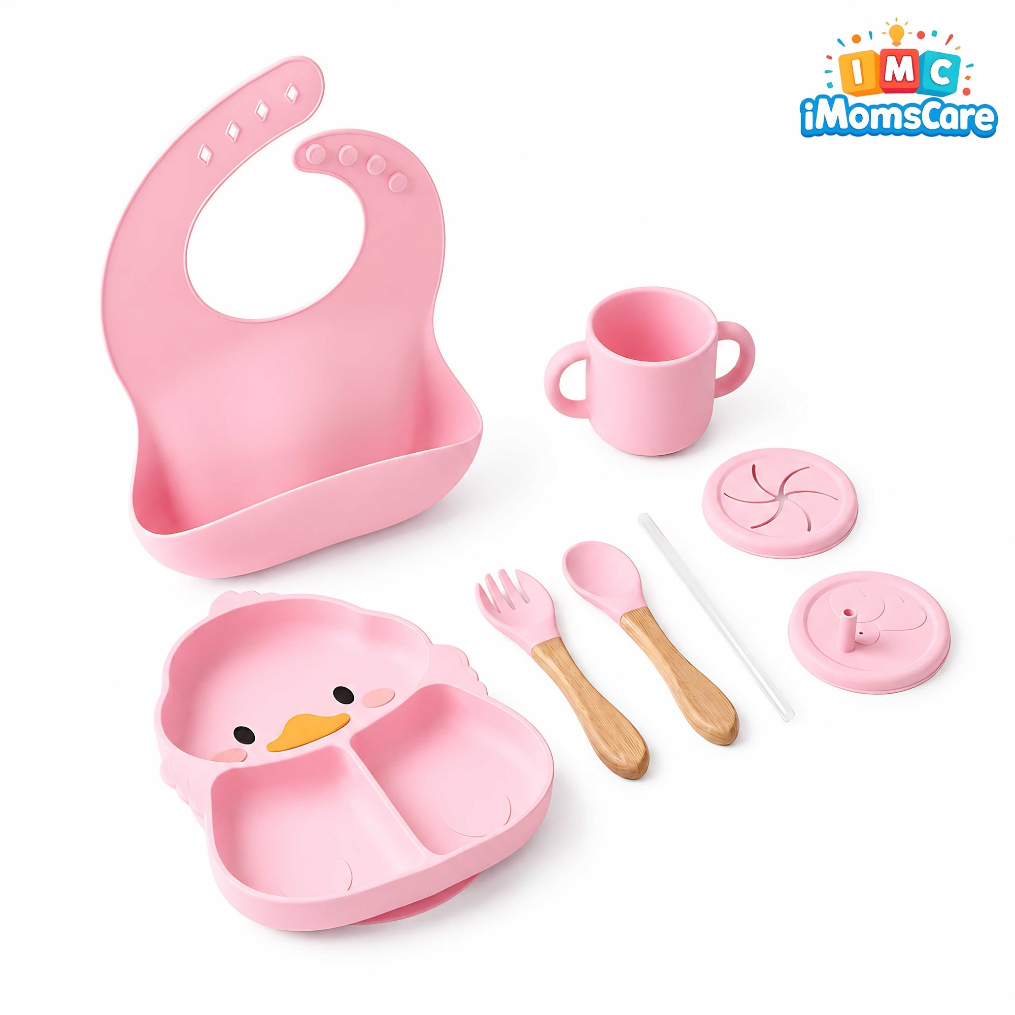 Silicone Baby Feeding Set 8PCS Pink Duck Shape | Best Price Best Quality