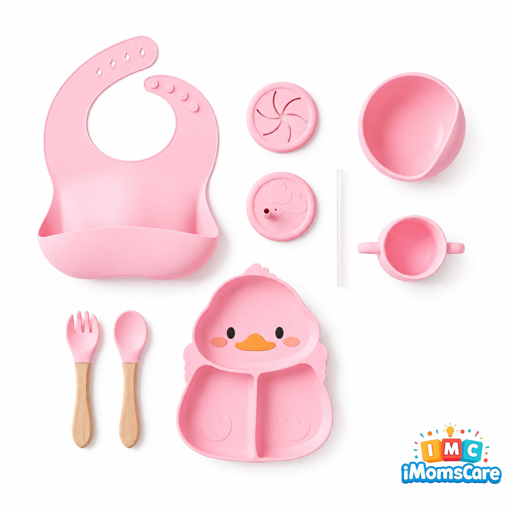 Silicone Baby Feeding Set 8PCS Pink Duck Shape | Best Price Best Quality