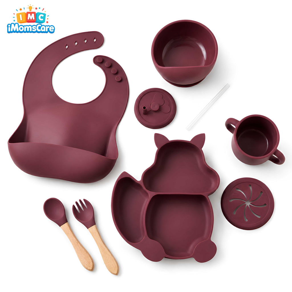 Silicone Baby Feeding Set 8PCS Maroon | Best Price Best Quality