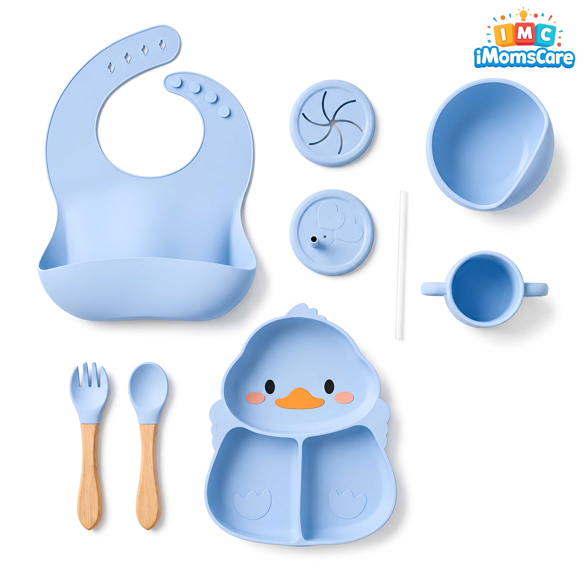 Silicone Baby Feeding Set 8PCS Blue Duck Shape | Best Price Best Quality