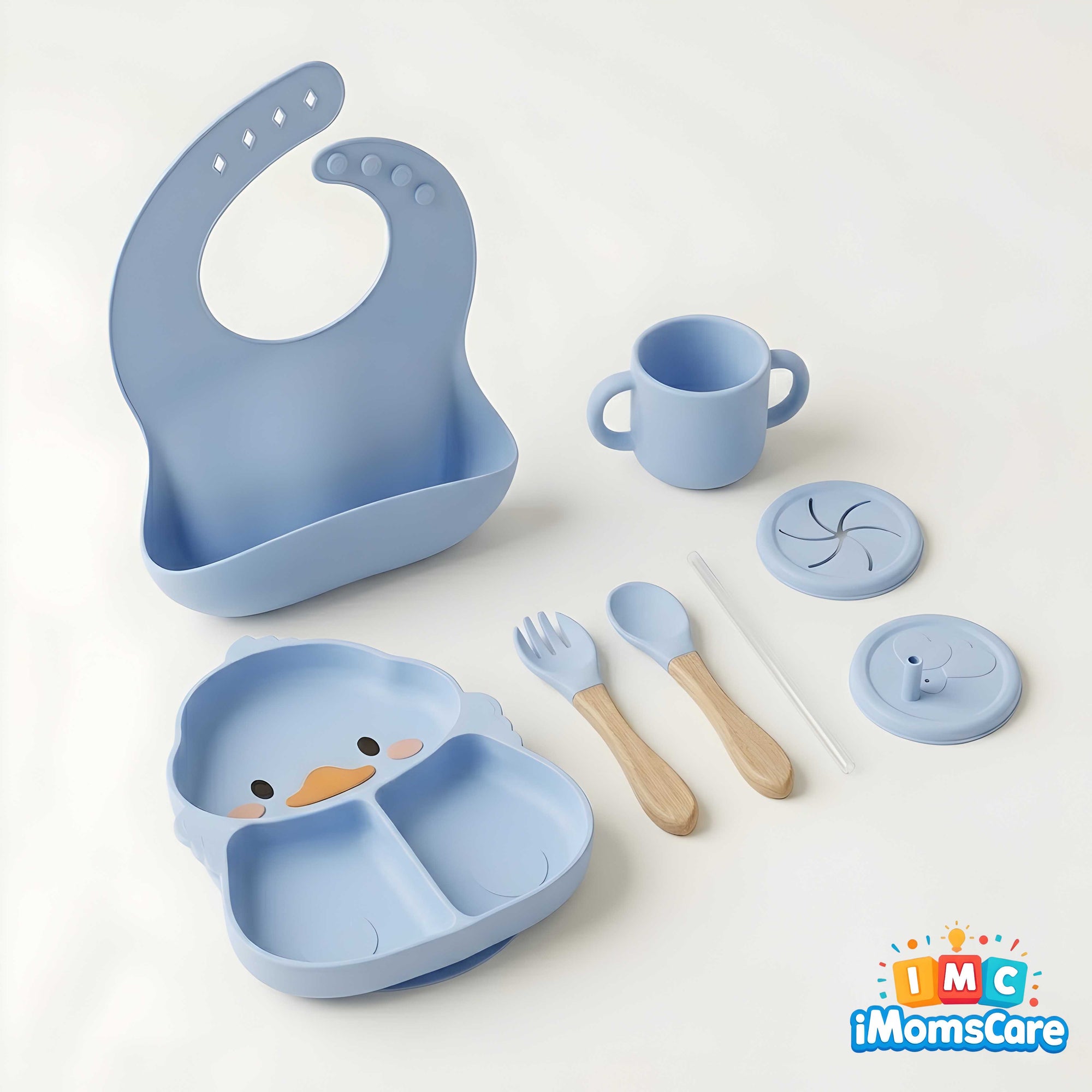 Silicone Baby Feeding Set 8PCS Blue Duck Shape | Best Price Best Quality