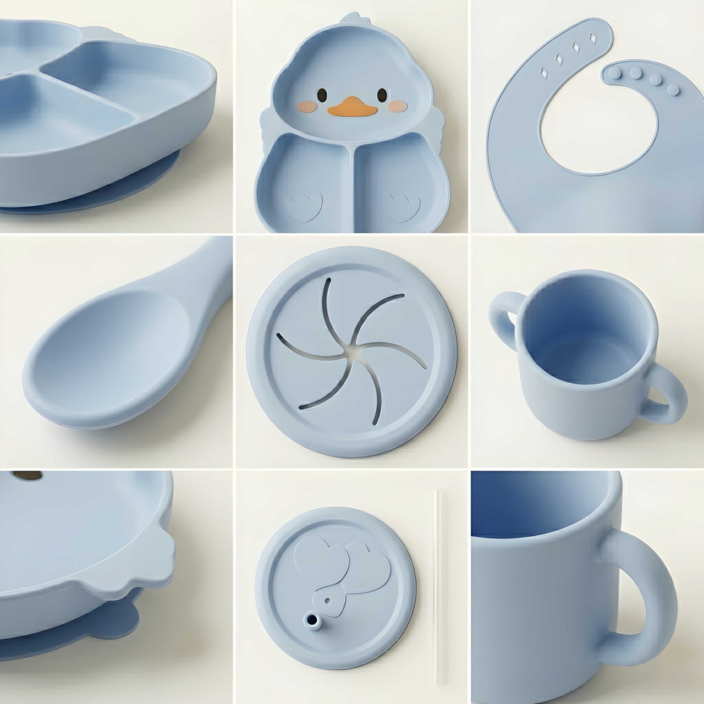 Silicone Baby Feeding Set 8PCS Blue Duck Shape | Best Price Best Quality