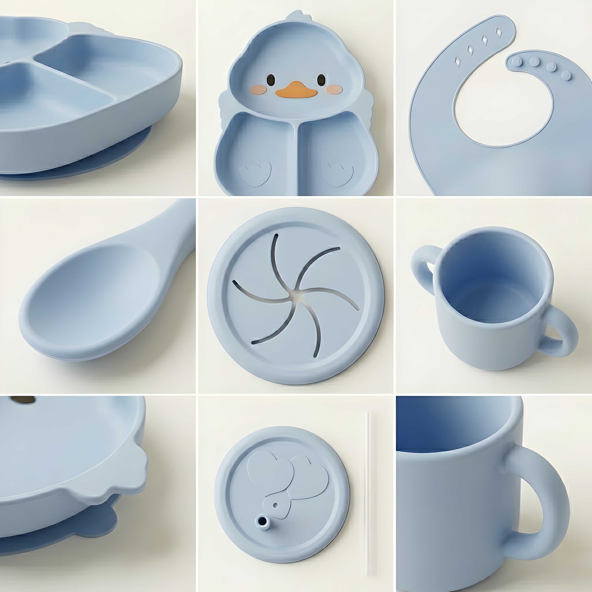 Silicone Baby Feeding Set 8PCS Blue Duck Shape | Best Price Best Quality