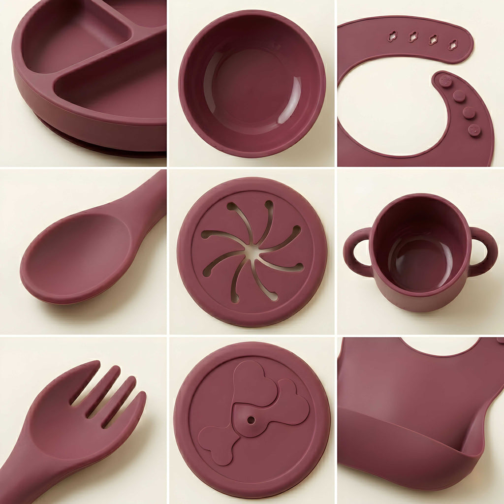 Silicone Baby Feeding Set 8PCS Maroon | Best Price Best Quality