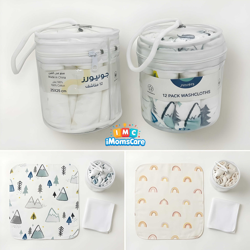 Baby Face Towel 12pcs Box Set | Soft Cotton Newborn Washcloths | Reusable Baby Cleaning Cloths