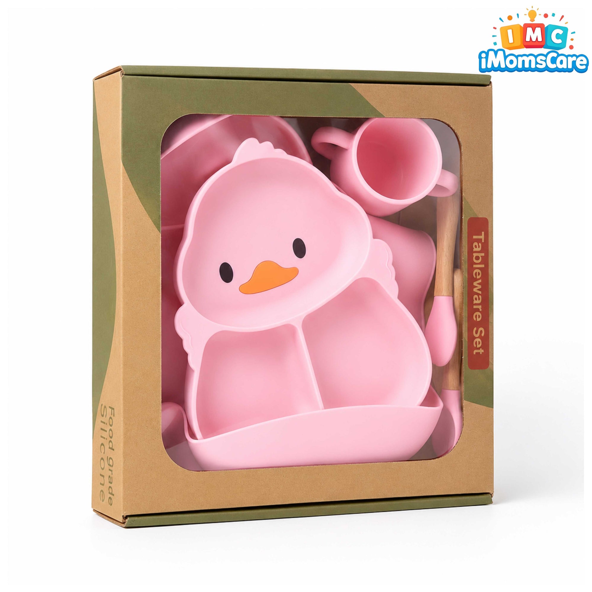 Silicone Baby Feeding Set 8PCS Pink Duck Shape | Best Price Best Quality
