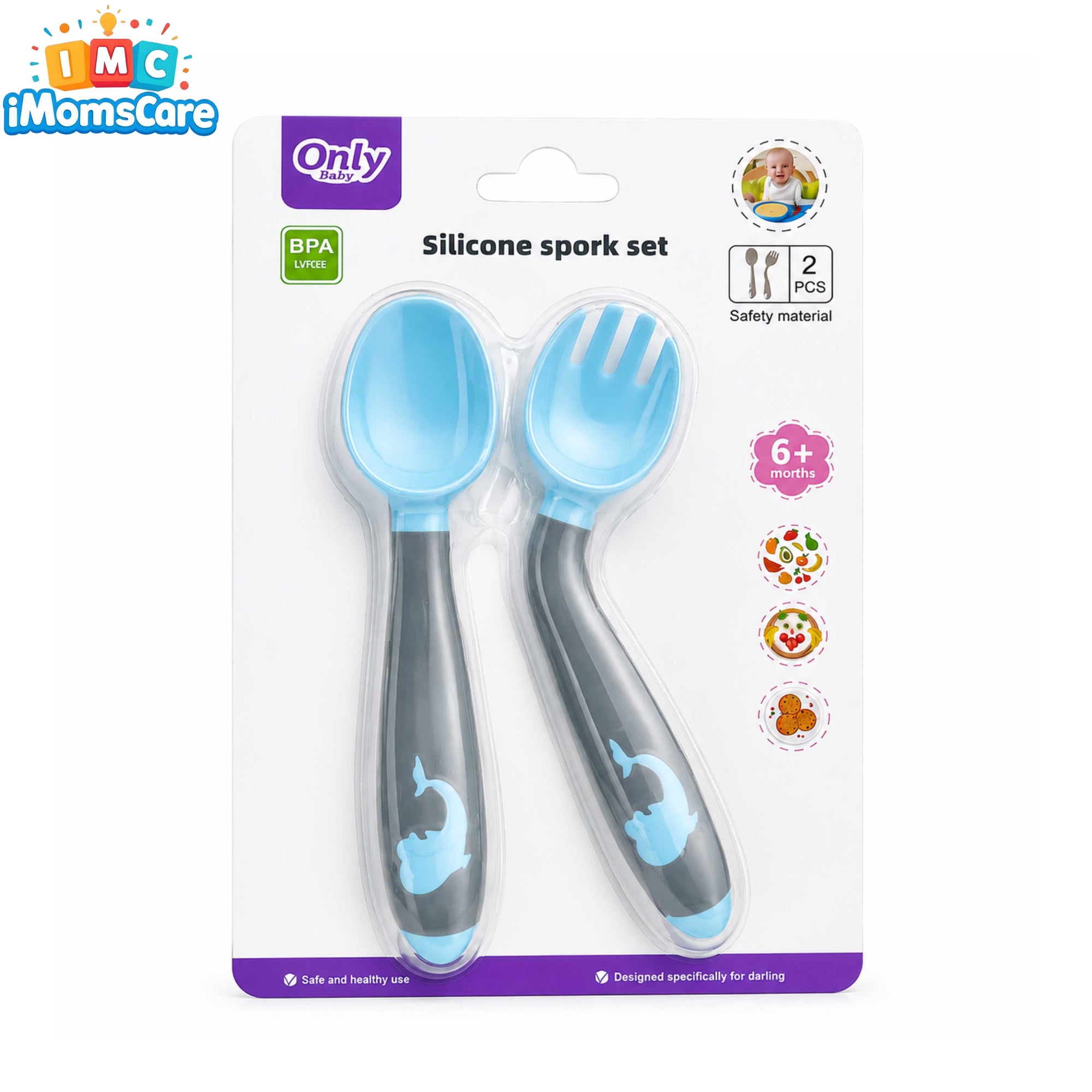 Baby Silicone Training Spoon & Fork Set – Flexible Neck (2PCS)