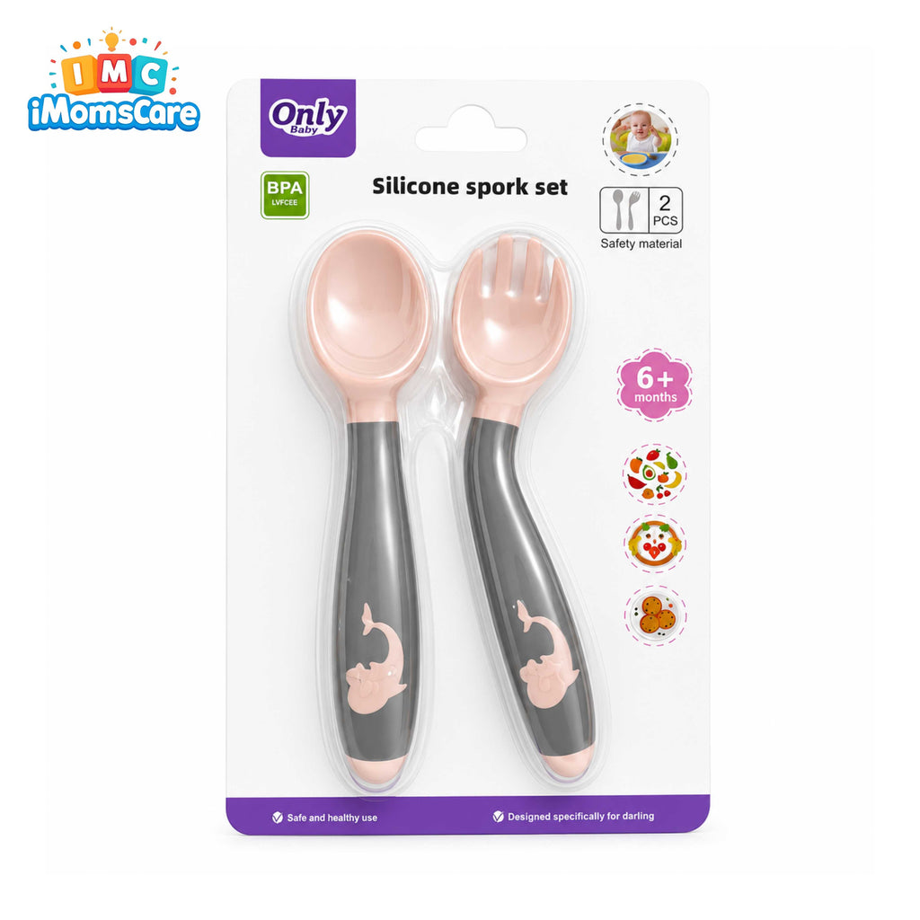 Baby Silicone Training Spoon & Fork Set – Flexible Neck (2PCS)