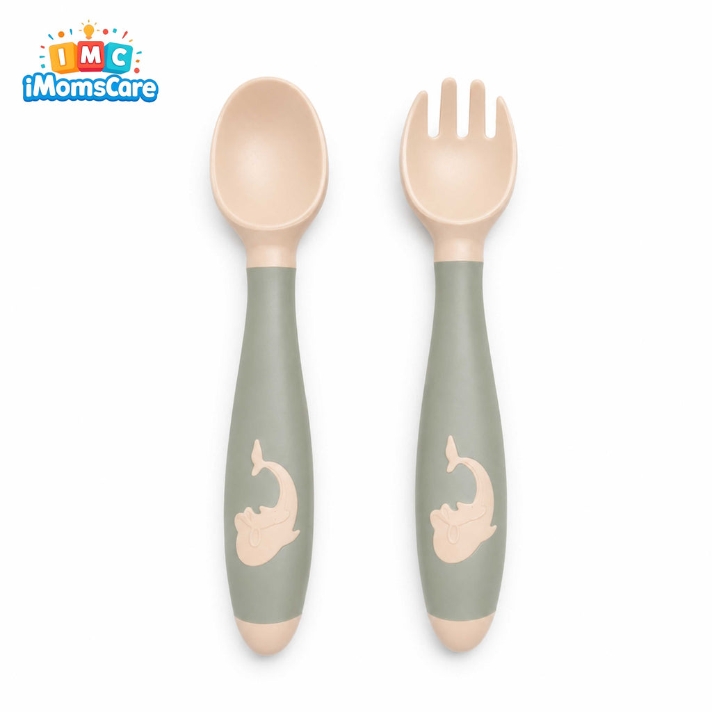 Baby Silicone Training Spoon & Fork Set – Flexible Neck (2PCS)