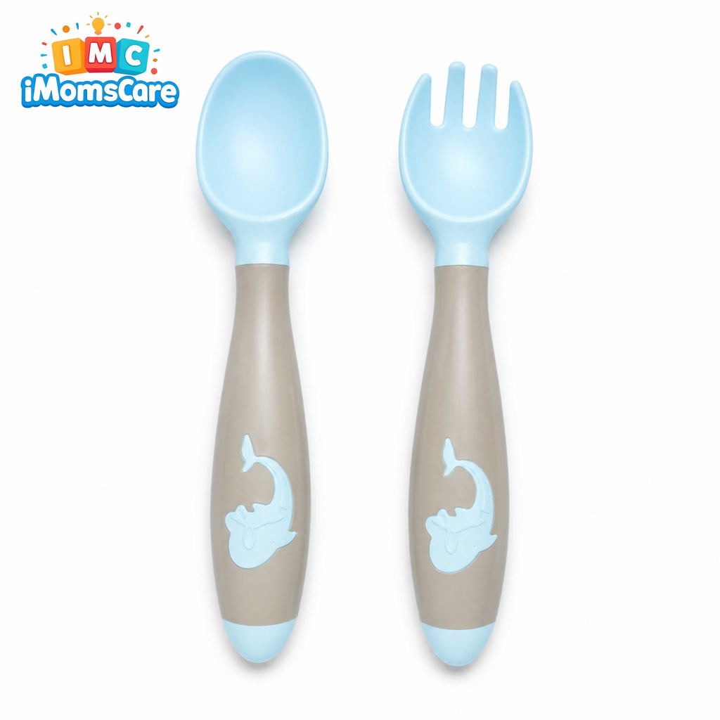 Baby Silicone Training Spoon & Fork Set – Flexible Neck (2PCS)