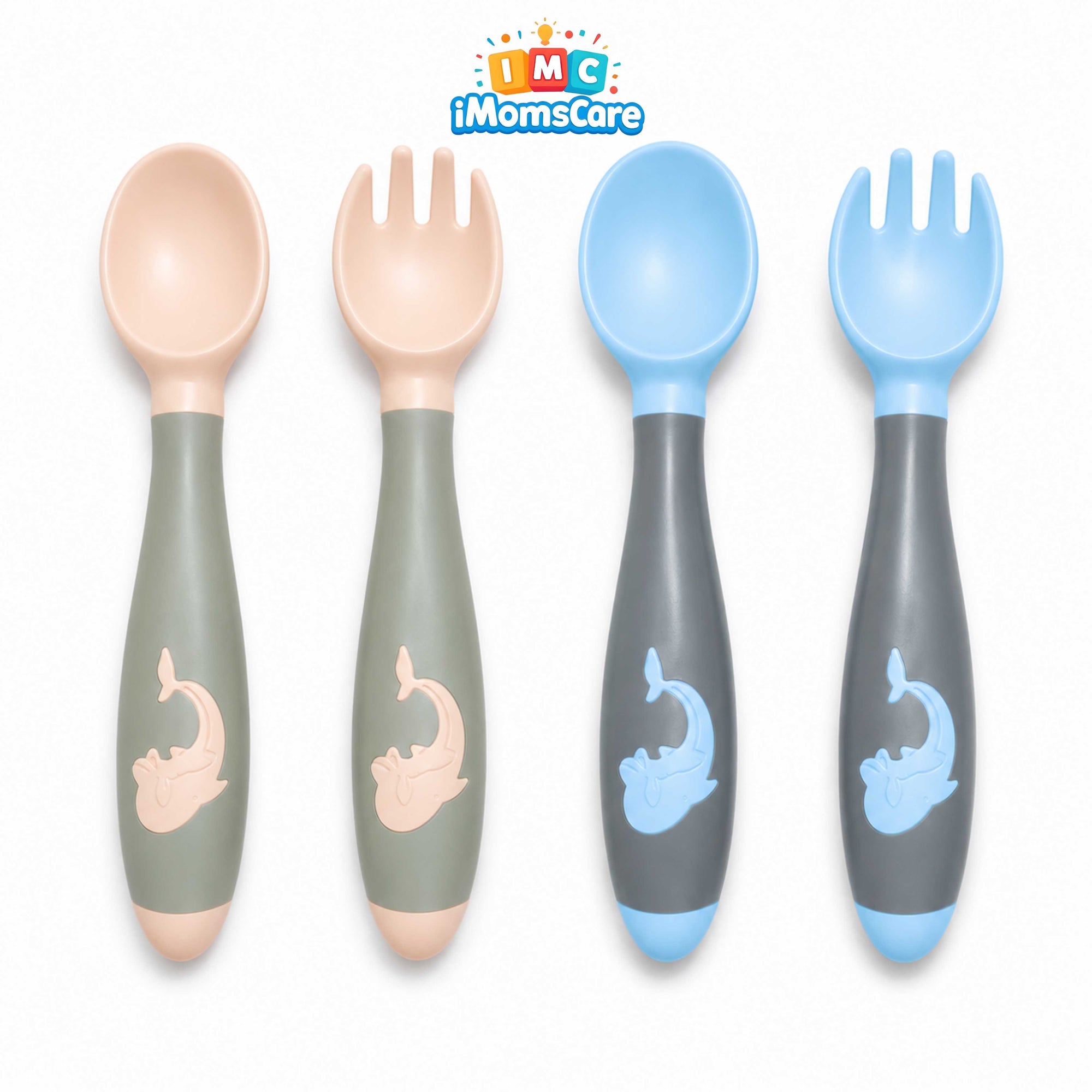 Baby Silicone Training Spoon & Fork Set – Flexible Neck (2PCS)
