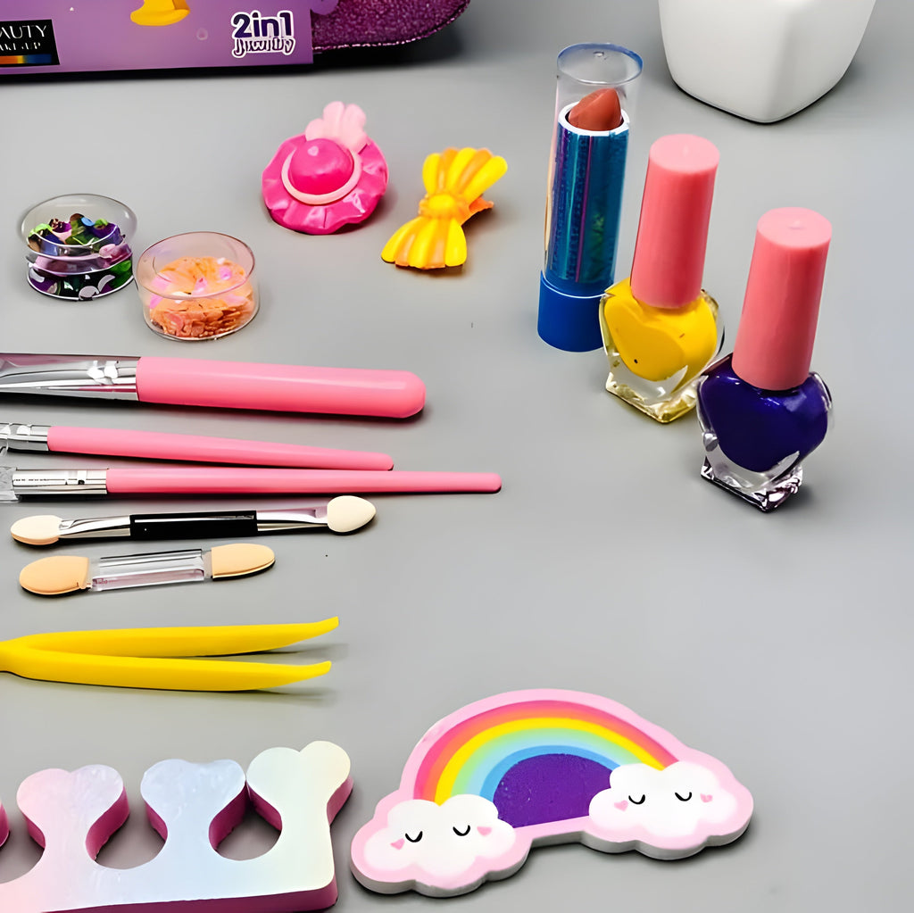2 in 1 Beauty Makeup & Jewelry Bag Set for Kids – Safe, Non-Toxic, and Glitter Fun